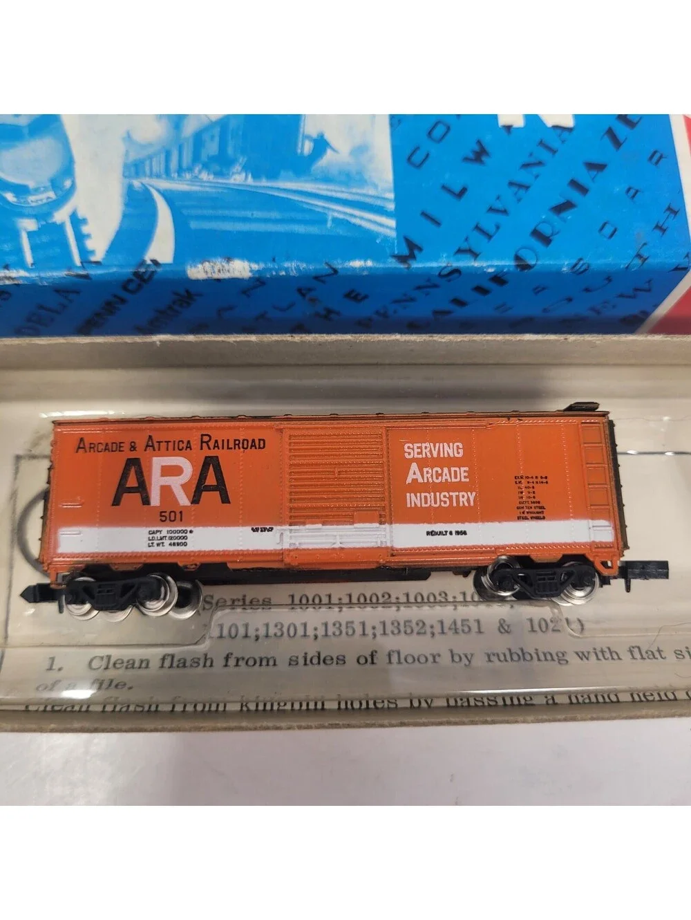 Con-Cor N Scale 40' Boxcar Arcade Attica Railroad ARA 501 Orange w/ Box